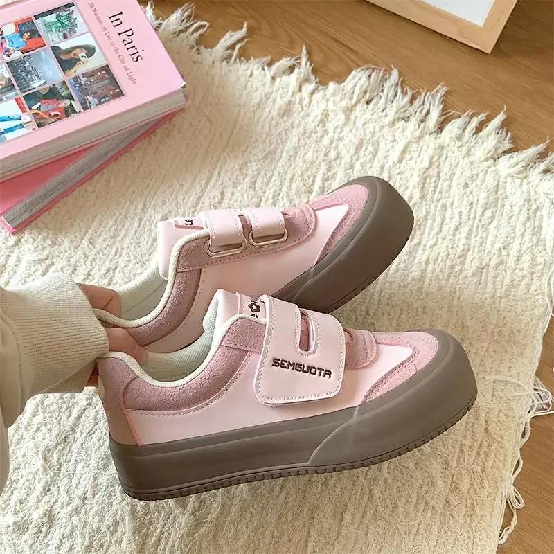 Fashion Velcro White Shoes for Women 2025 Spring New Ins Retro Versatile Casual Sneakers