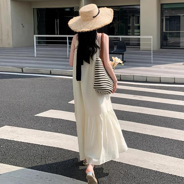 Loose Waist Off-Shoulder Camisole Dress - Women's Summer A-Line, High-End, Vacation Style, Super Fairy, Long Dress.