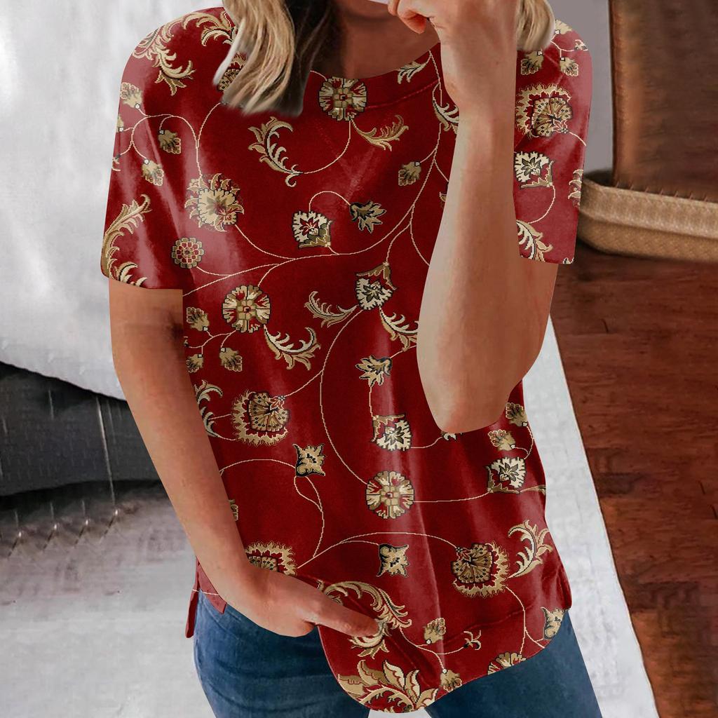 Damen bedrucktes Kurzarm-Rundhals-Retro-Kurzarm-Sommer-Lose-Top, Oberteile, Damen-Sommer-T-Shirts