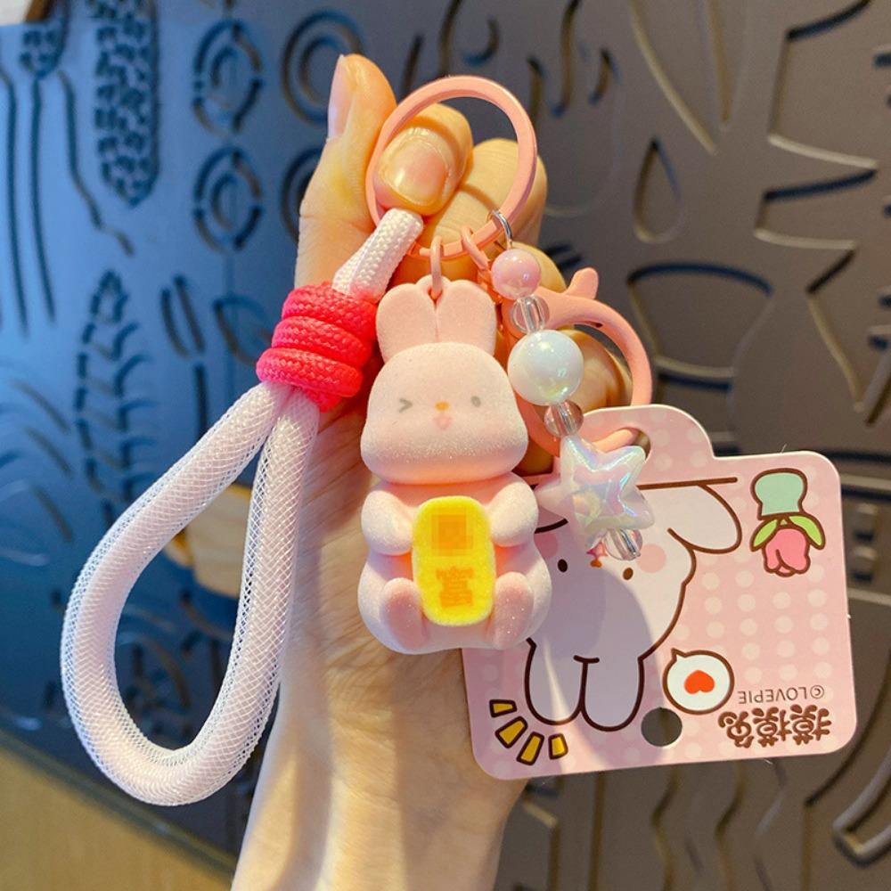 Creative Bunny Key Chain Cute Backpack Pendants Soft Flocking Animal Keyring  School Bag