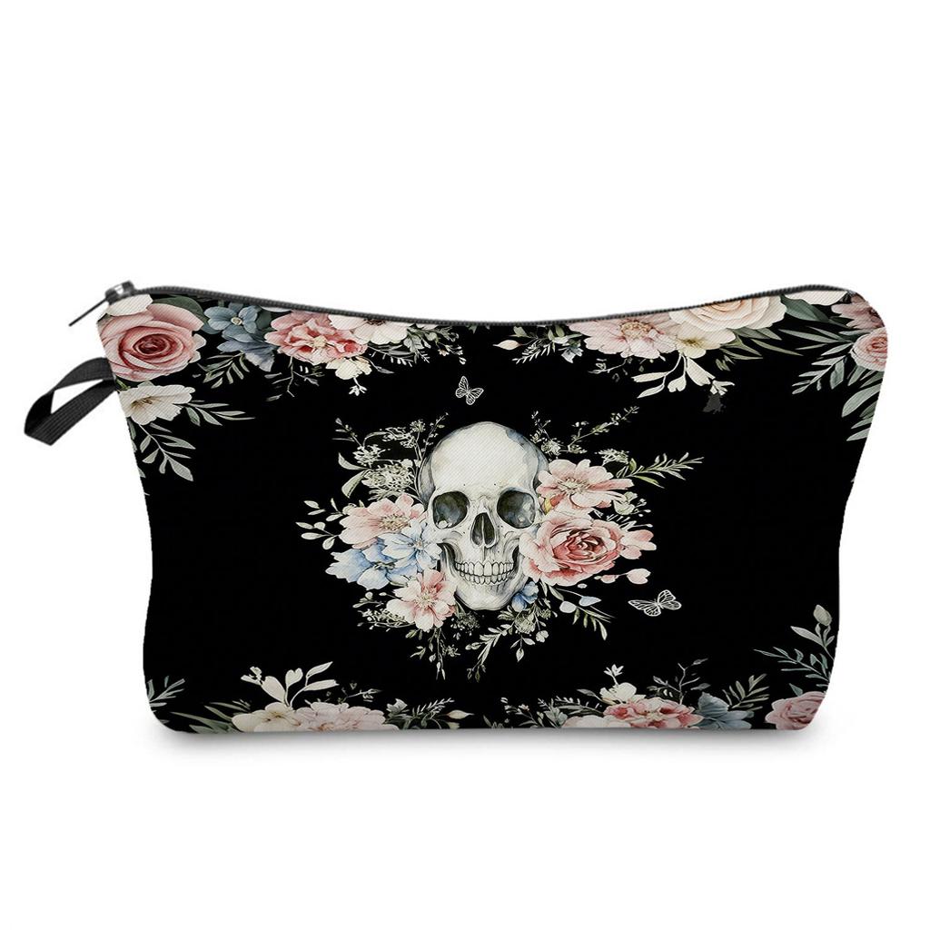 Skull Print Cosmetic Bag, Nail Polish Storage Bag, Daily Travel Clutch Bag, Toilet Bag.
