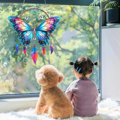 1PCS Acrylic Dream Catcher Hanging Ornament 20x18cm Waterproof Scratch Resistant Butterfly Hummingbird Design Home Room Decor