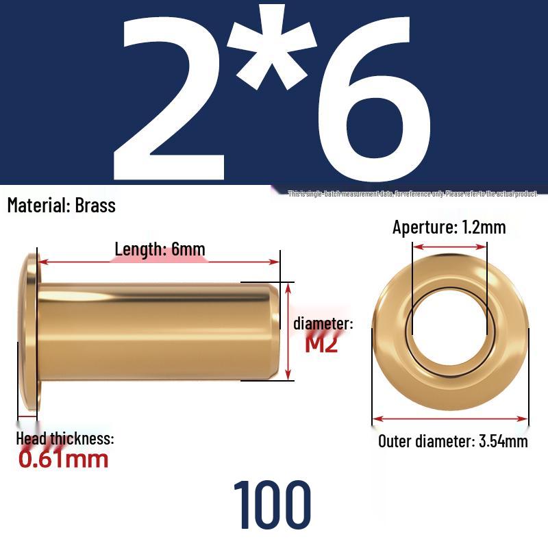 Pure Brass Hollow Rivets & Copper Eyelets Fasteners M1.3–M5