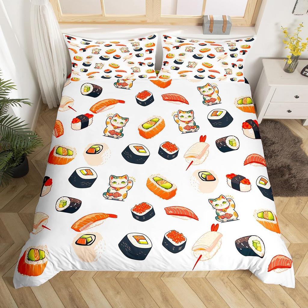 Sushi Duvet Cover Cute Rice Ball Bedding Set Children And Girls Room Decoration Three-Piece Set