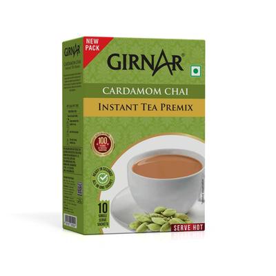 Girnar Premezcla de Té Instantáneo con Cardamomo 10 Sobres | Mezcla Aromática de Chai Elaichi | Bebida Refrescante Rápida para el Hogar, Viajes y Oficina