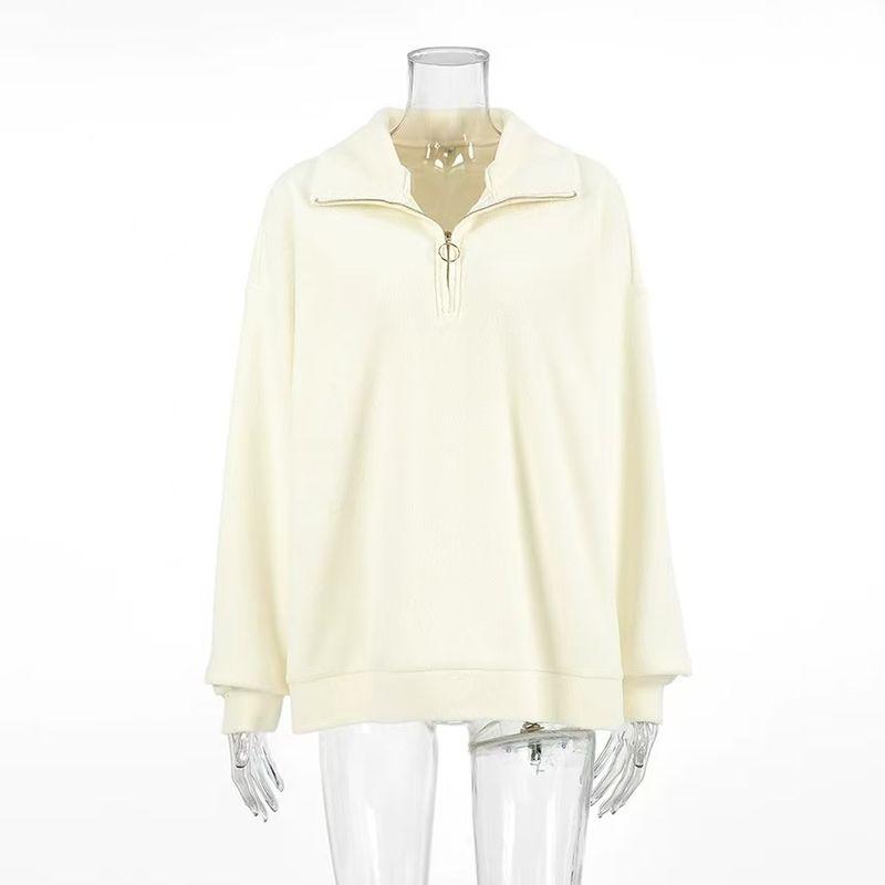 

Western Style Loose Casual Hoodie All-Match Lapel Sports Top Half Zip Loose Casual Top Beige S