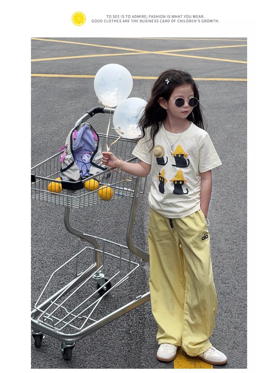 Летний Корейский Стиль Мультяшный Топ и Быстросохнущие Штаны Комплект для Девочек 2025 130cm