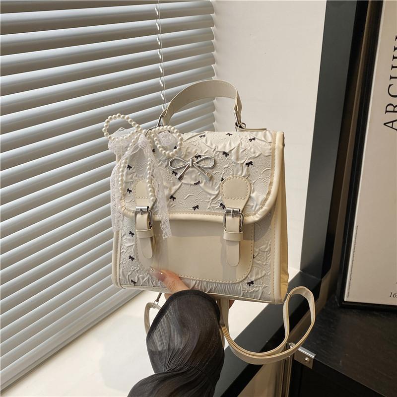 

Студенческий классный рюкзак женский ретро модный бант маленький рюкзак нишевый простой трендовый студенческий Without pendant белый