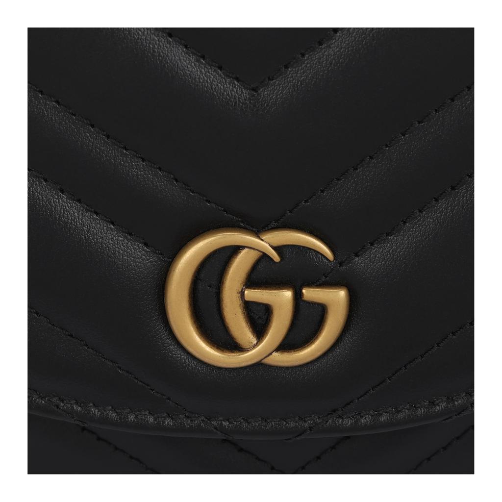 Gucci Marmont Gold Vintage Double G With Key Ring Quilted Leather Saddle Bag Chain Bag Single Shoulder Messenger Bag Mini Women'S Black