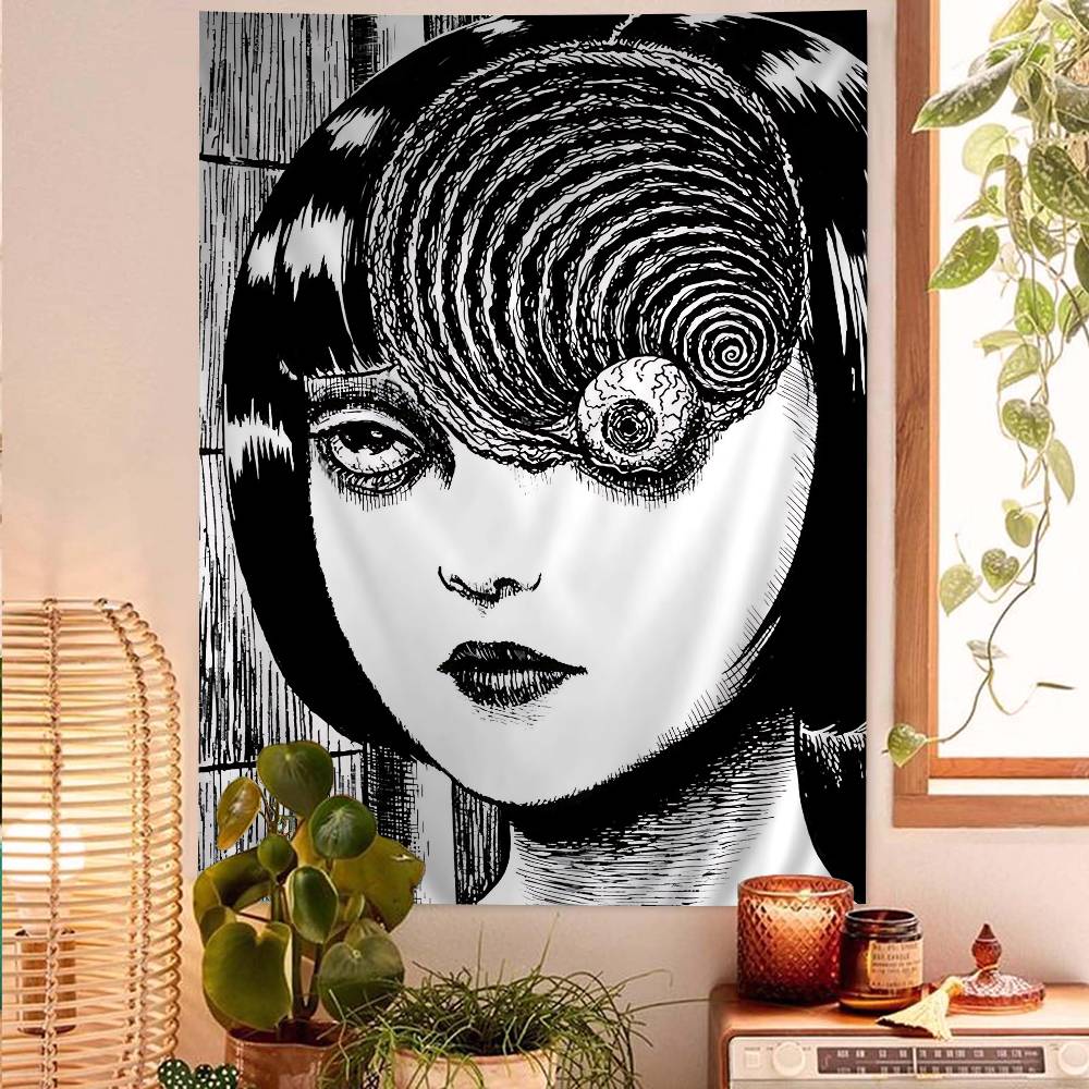 Japan Anime Junji Ito Cartoon Wandteppich Kunst Science-Fiction Zimmer Heimdekoration Wandbehang Blätter