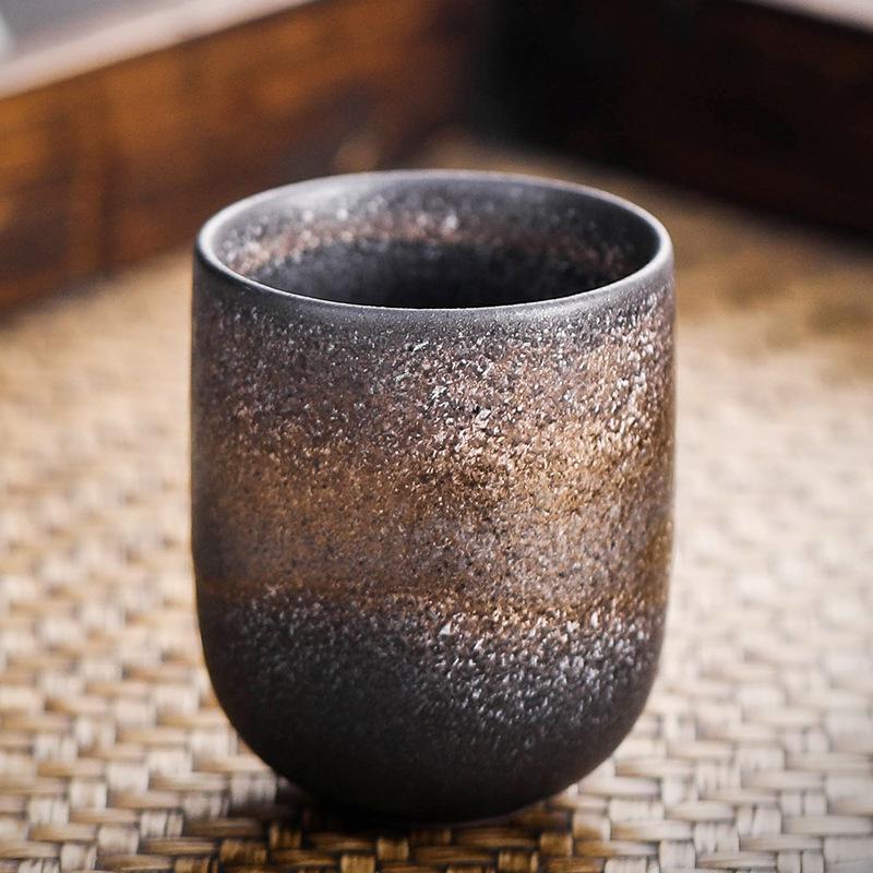 Japanese Retro Coarse Pottery Tea Cup Espresso Cup Ceramic Kung Fu Tea Cup Coffee Mug for Home Kitchen Office Daily Drinkware