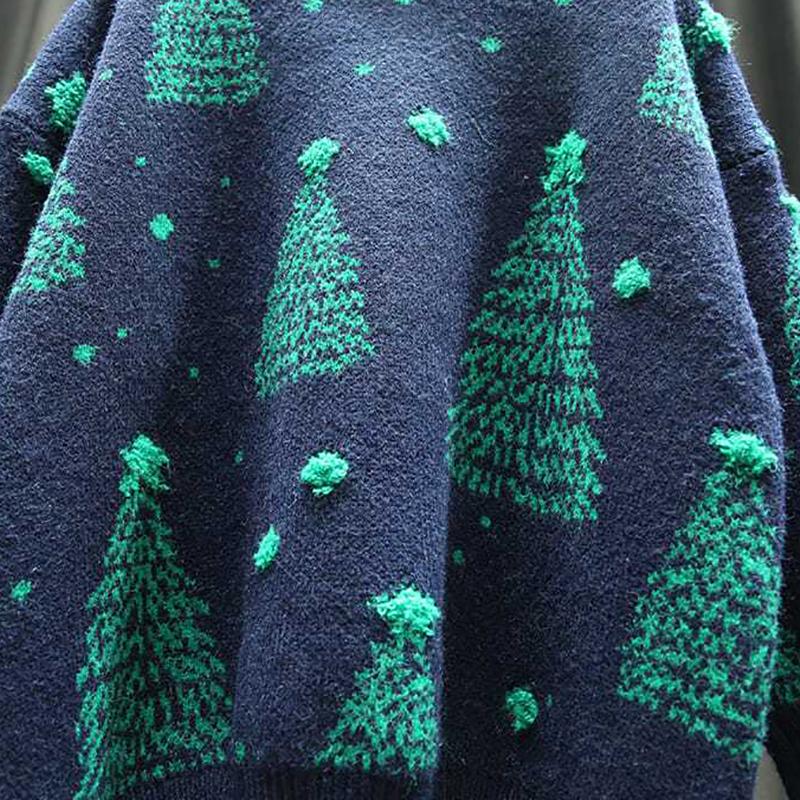 Christmas Red Turtleneck Sweater Women's Autumn Winter Vintage Casual Loose Pullovers Long Sleeve Christmas Tree Knitted Tops