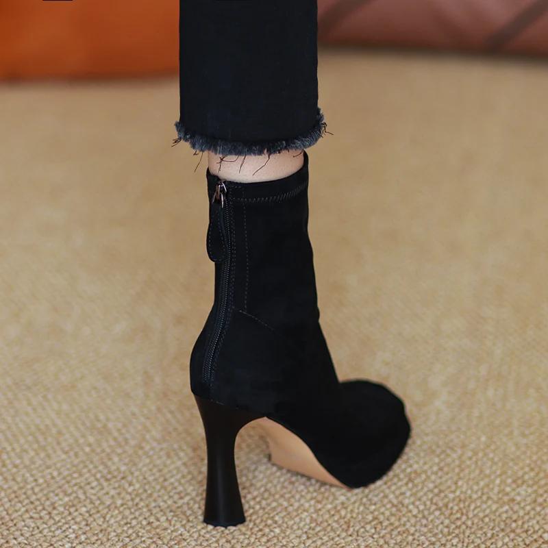 Fashion Square High Heel Women Ankle Boots Fashion Zippers Shoes Autumn Winter Square Toe Ladies Dancing Party Prom Shoes