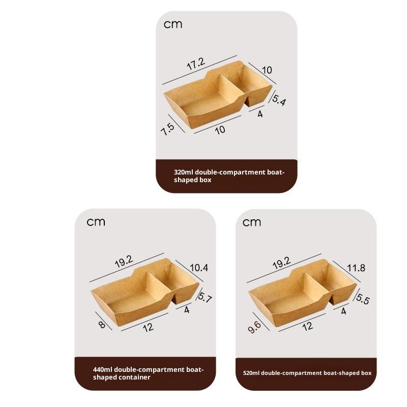 New 50pcs Kraft Paper Food Serving Tray Two Grids Snack French Fries Chicken Salad Carton Take Out Containers For Party