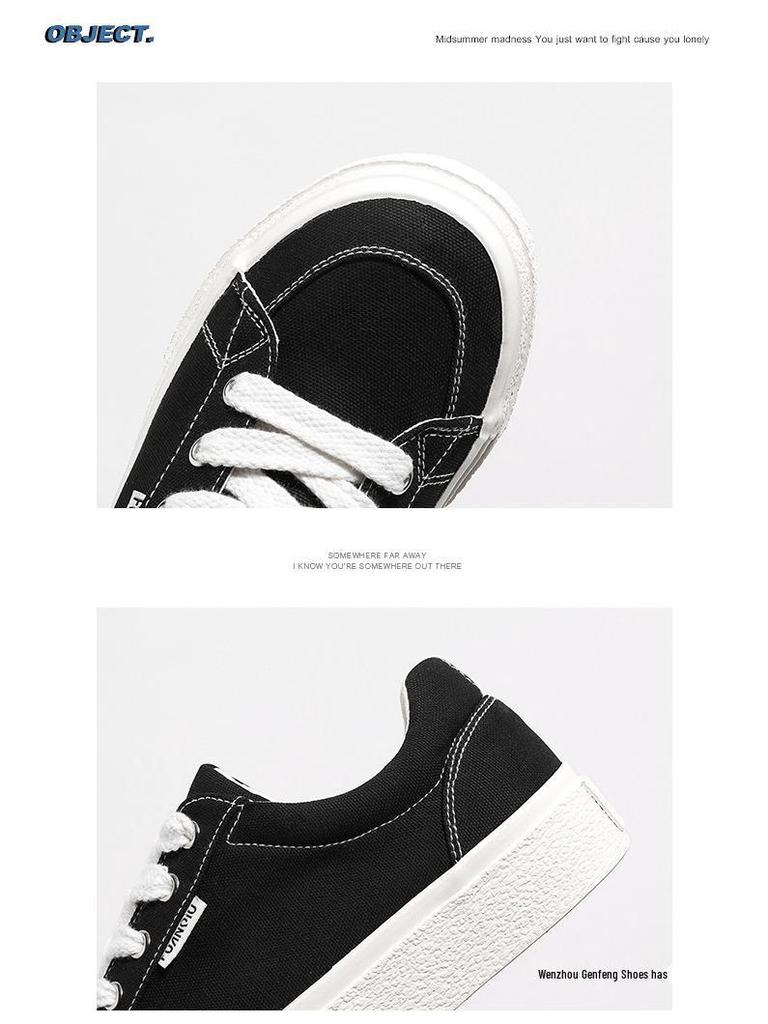 Men's 2025 Spring Black Canvas Thick-Soled Sneakers - Casual & Versatile for Students and Couples