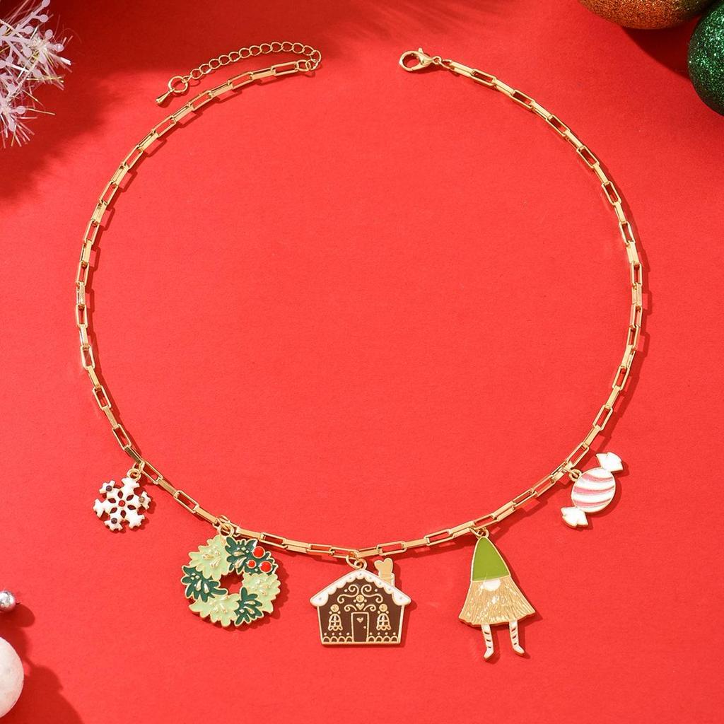 European & American Holiday Charm Necklace - Christmas Bells & Tree Tassel Pendant