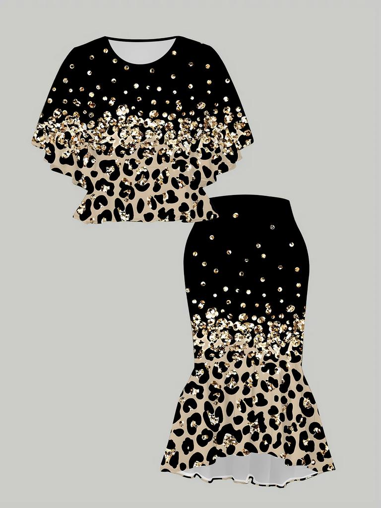 3D-gedruckter klassischer Totem-Damen-Print, modisch in Übergröße, elegant, vielseitig für alle Jahreszeiten. T-Shirt, Rock und Set, Modischer Stil
