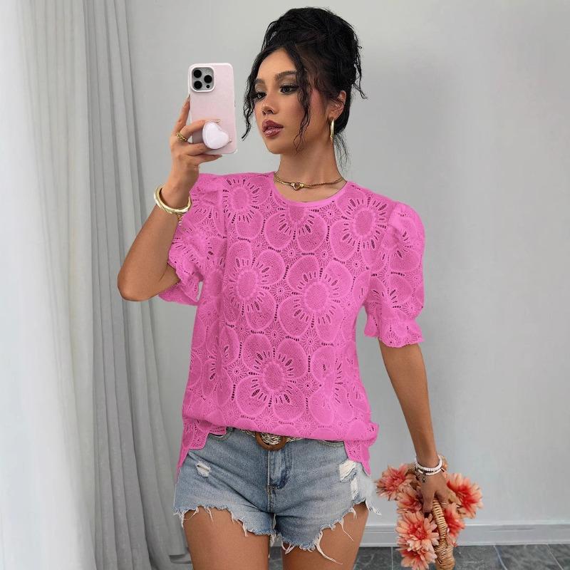 IHUASU Women's Fashion Casual O-Neck Short Sleeve  Blouses & Shirts