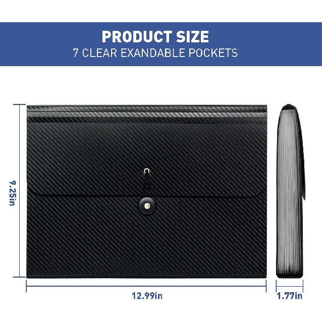7 Pocket Expanding File Folder with Tab Erts, Accordian File Organizer Document Receipt Organizer, Accordion Folder File Keeper A4 Letter Size, for