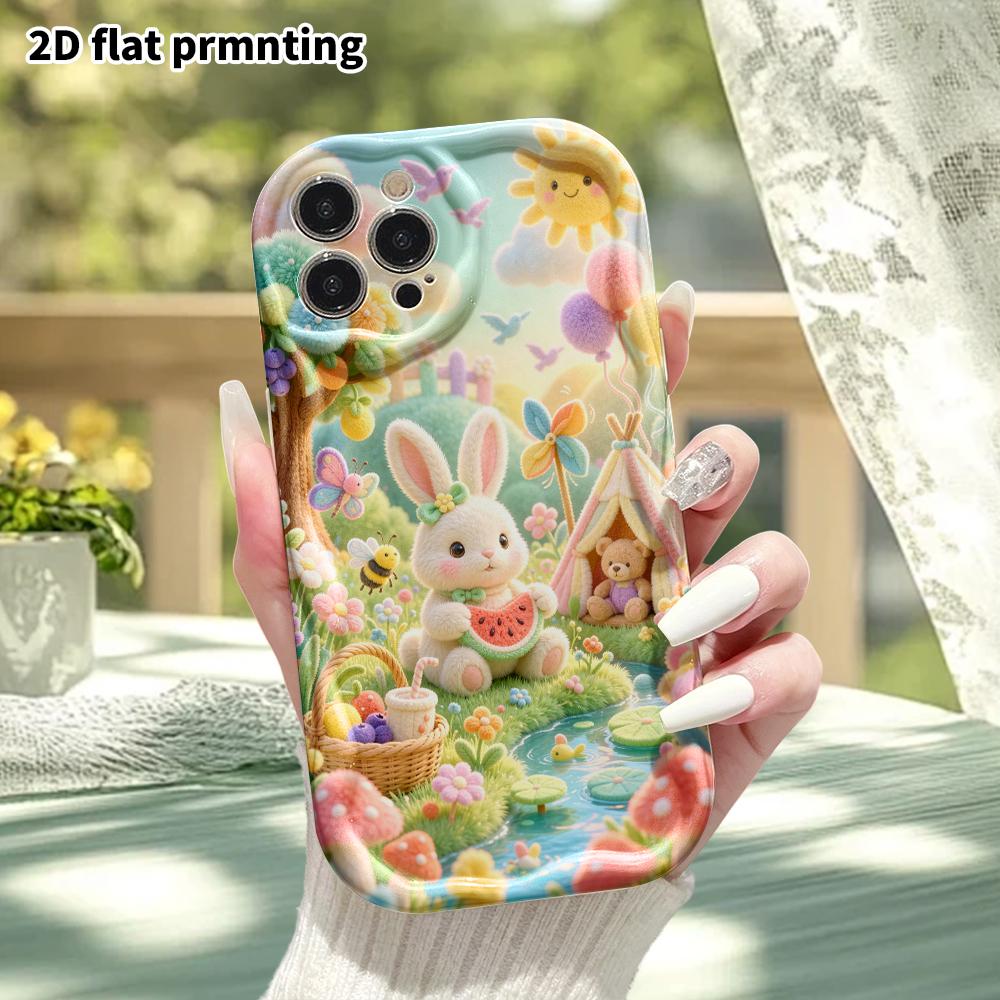 Phone Case: 2D Flat, Suitable for iPhone 18 17 16 15 14 13 12 Pro, Bunny Picnic, Perfect Christmas and Halloween Holiday Gift