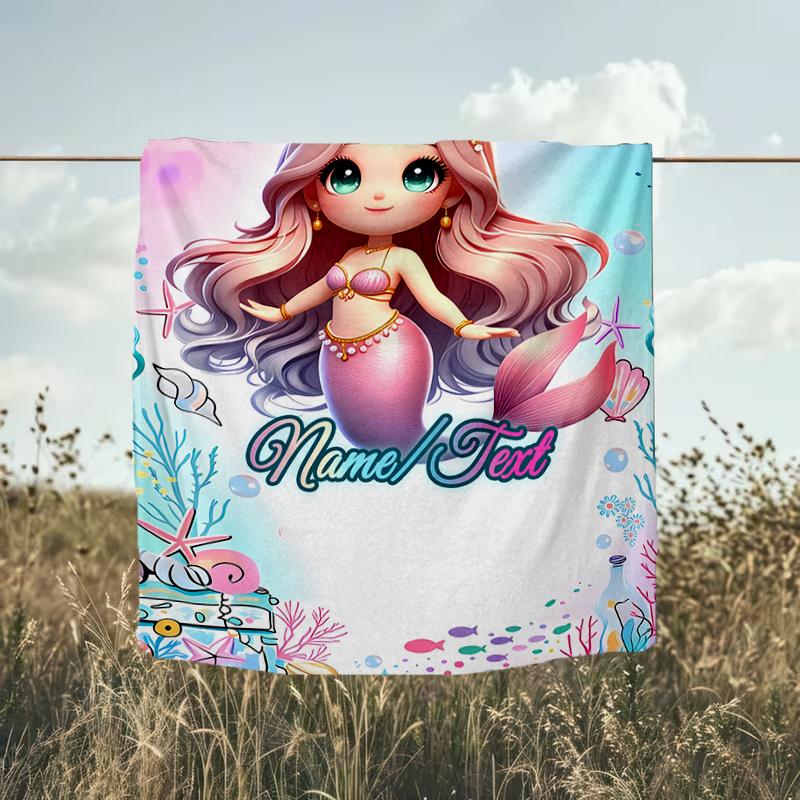 1PC Custom Name Mermaid Fantasy Underwater World outdooor Flannel blankets Throw Blanket All-Season Throw Gift Bedspread for Couch, Bed, Camping Holid