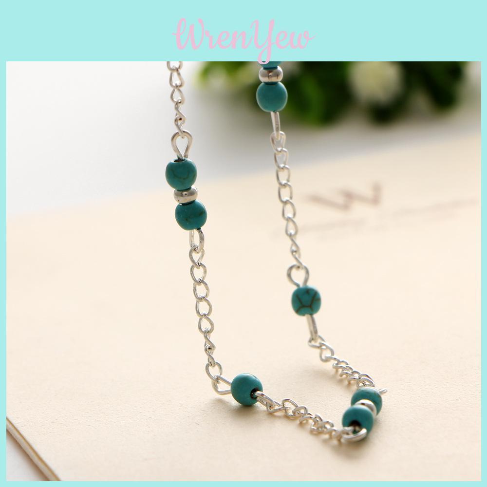 Minimalist Alloy Toe Chain With Handcrafted Turquoise Beads For Casual Summer Wear
