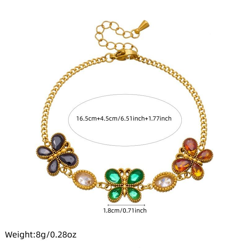 Gold Vintage Cz Butterfly Curb Chain Bracelet