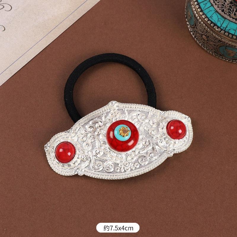 Tibetan Women's Head Flower Headgear Tibetan Hair Rope Rubber Band Tibetan Clothing Accessories Tibetan Dance Performance Xizang Hair Accessories