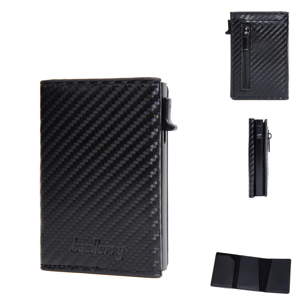New Men's Card Bag RFID Automatic Pop-up Zipper Carbon Fiber Magnetic Card Clip Men