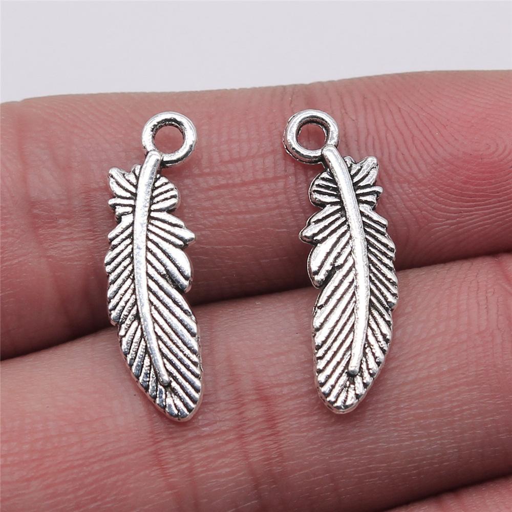 20pcs Feather Charms Feather Pendants Jewelry Making Feather Charms For Bracelet Making Antique Silver Color