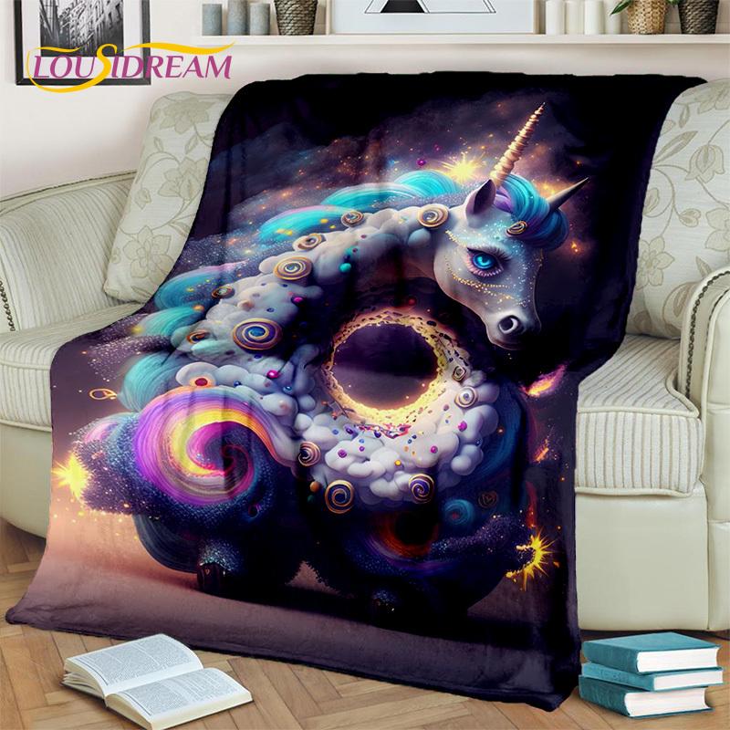Cobertor de presente de aniversário de menina unicórnio fofo de desenho animado 3D, cobertor macio para casa, quarto, cama, sofá, piquenique, capa de viagem, cobertor para crianças
