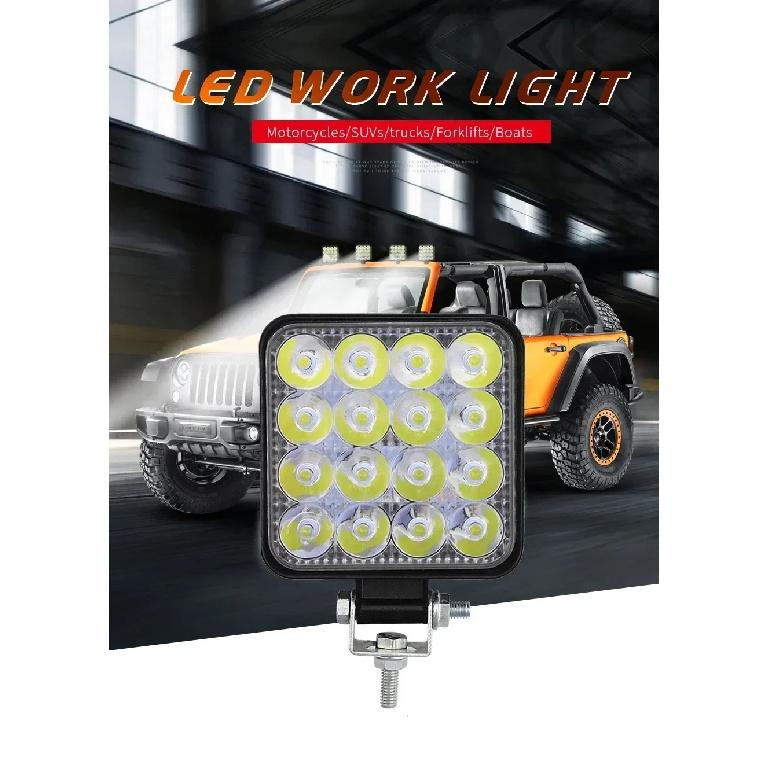 12V Waterproof Led Work Light Bar Square Spotlight 48W Work Light Headlight For Truck Off Road Night Driving Light For