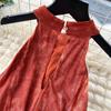 Vintage French Smudged Halter Sleeveless Dress: Women's Summer Waist-Cinched Design with Large Hem