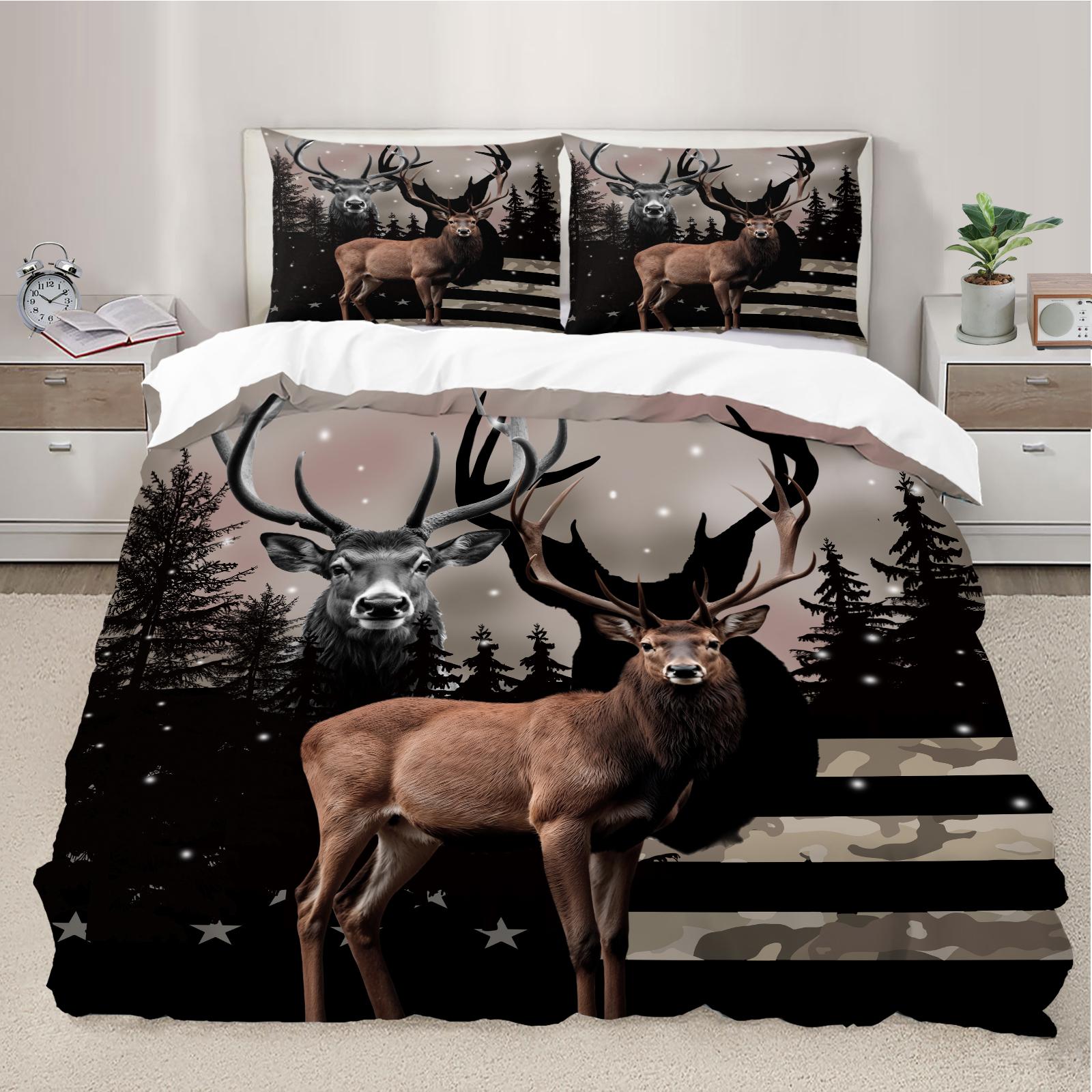 

Elk pattern duvet cover set Farm Deer Forest Comforter Cover Moose Wildlife Animal Bedding Set Camping Hunting Quilt Cover UK-Single-2Pcs&set