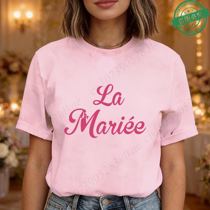 Team De La Mariée Future French Bachelorette EVJF Party T-shirts  Bridal Shower Wedding Tops with Bride Silhouette Print Blouses
