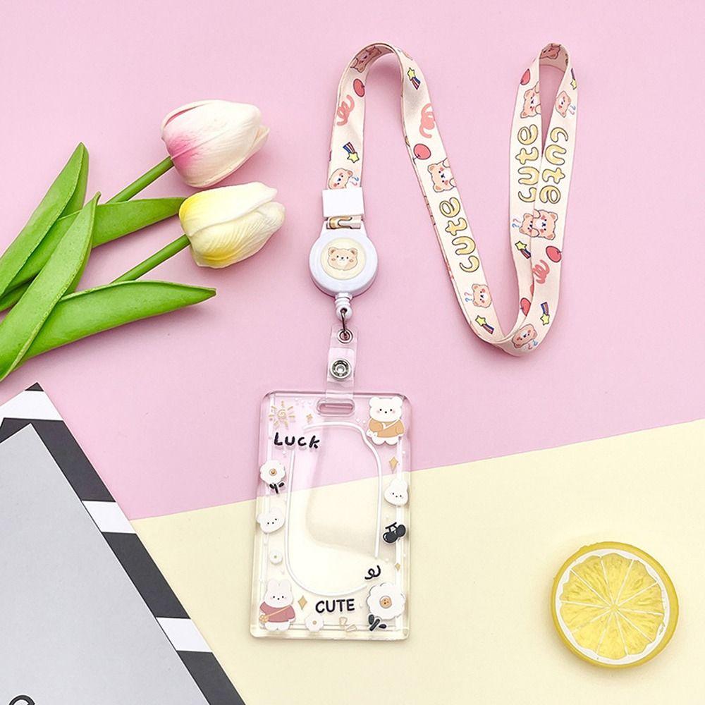 Bear Cartoon Acrylic Card Holder Rabbit Lanyard Bus Card Box Cute Rabbit Card Case Outdoor