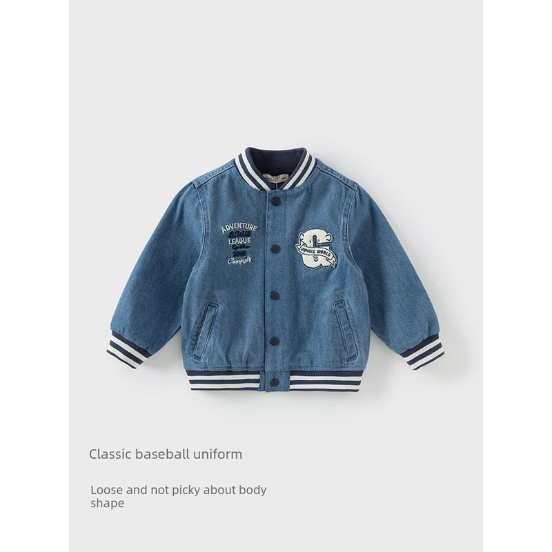 David Bella Kidsren's Denim Jacket 2026 Spring New Style Boys' Sports Casual Baseball Uniform Jacket