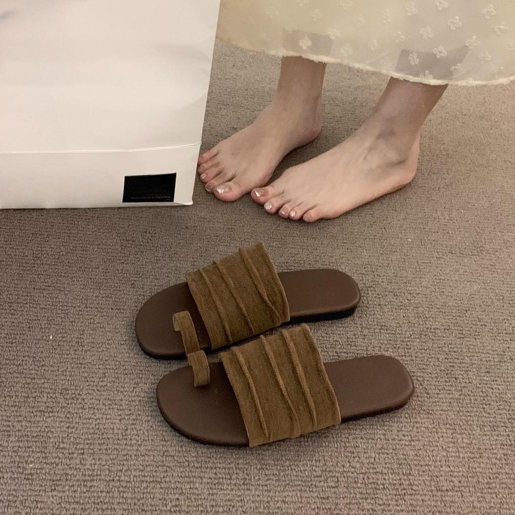 Vintage Vacation Brown Mori Sandals Fairy Shoes Outer Wear 2025 Summer with Skirt Evening Breeze Roman Cool Slippers
