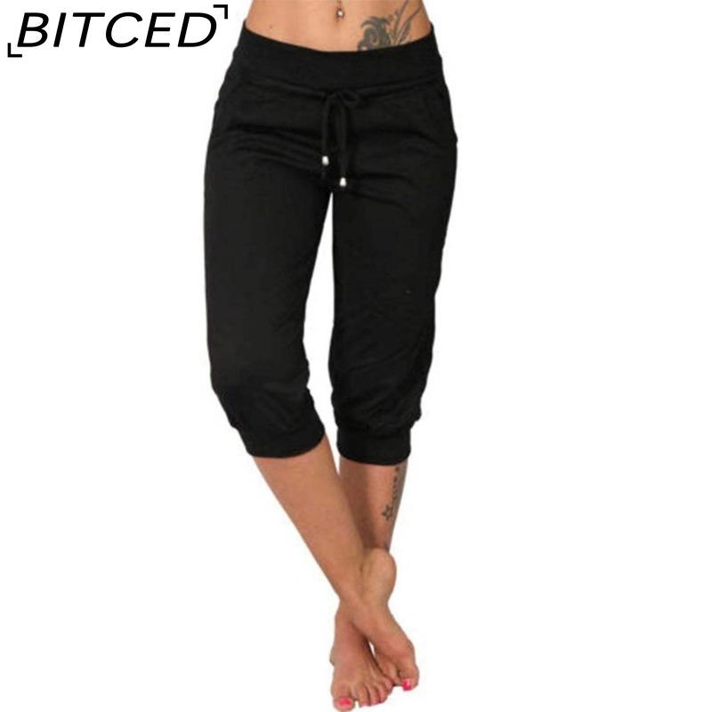 BITCED 10 Color Women's Fashion Casual Solid Color Print Pants & Capris