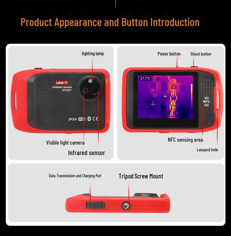 UNI-T UTi260T Portable Infrared Thermal Imager for Electrical Cabinet, Pipe Inspection, and Mobile Phone Repair.