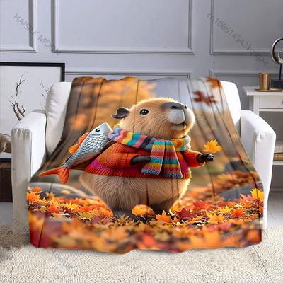 Interesting Capybaras Cartoon Print Blanket Fluffy Throw Warm Soft Suitable All Seasons Gifts for Friends Home Travel Camping