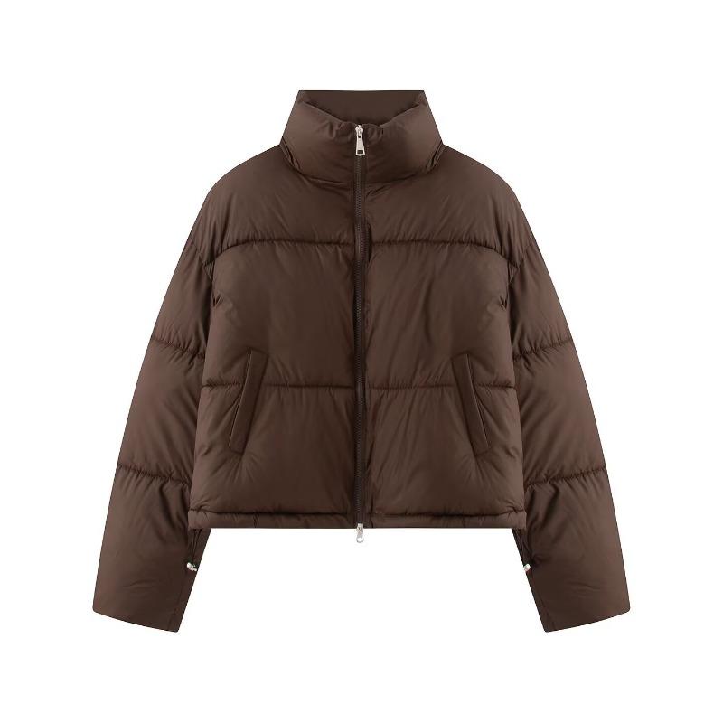 Women Slim Fit Long Sleeve Stand Collar Solid Cotton Padded Coat