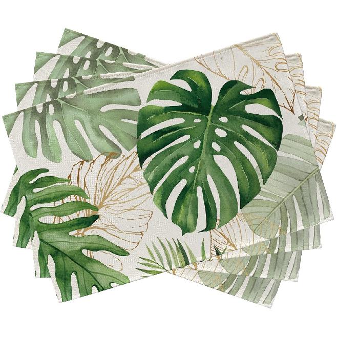 Seliem Summer Palm Leaves Tropical Greenery Table Runner, Monstera Home Kitchen Dining Plant Decor, Spring Seasonal Decorations Indoor Outdoor Hawaii