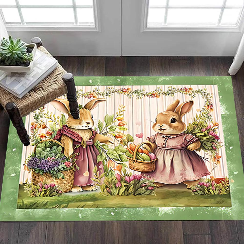 Easter Bunny Decorations Set Decoration,Carpet,Living Room,Bedroom, Non-slip,Square rug