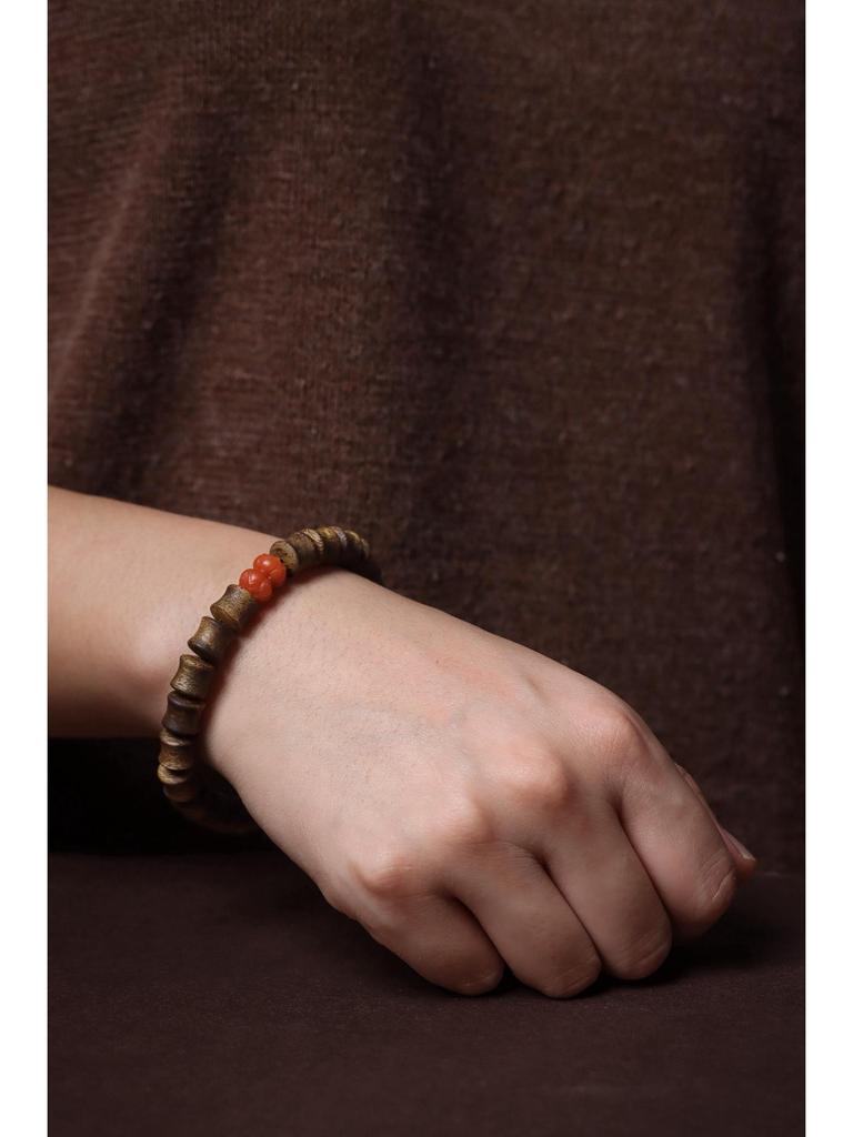 Hainan Green Qinan Agarwood Bamboo Joint & Lotus Bead Bracelet, 0.7 DIY, Unisex Prayer Beads