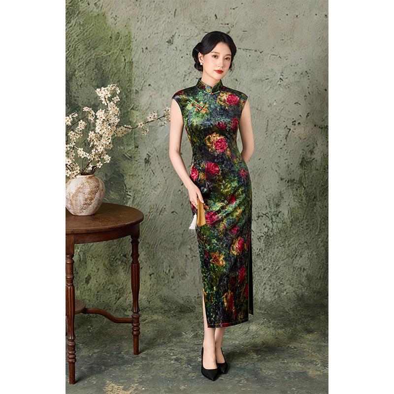 Cheongsam New Chinese 1011 Autumn New National Style Sleeveless Flower Embroidery Improved National Style Banquet Cheongsam Can be Daily