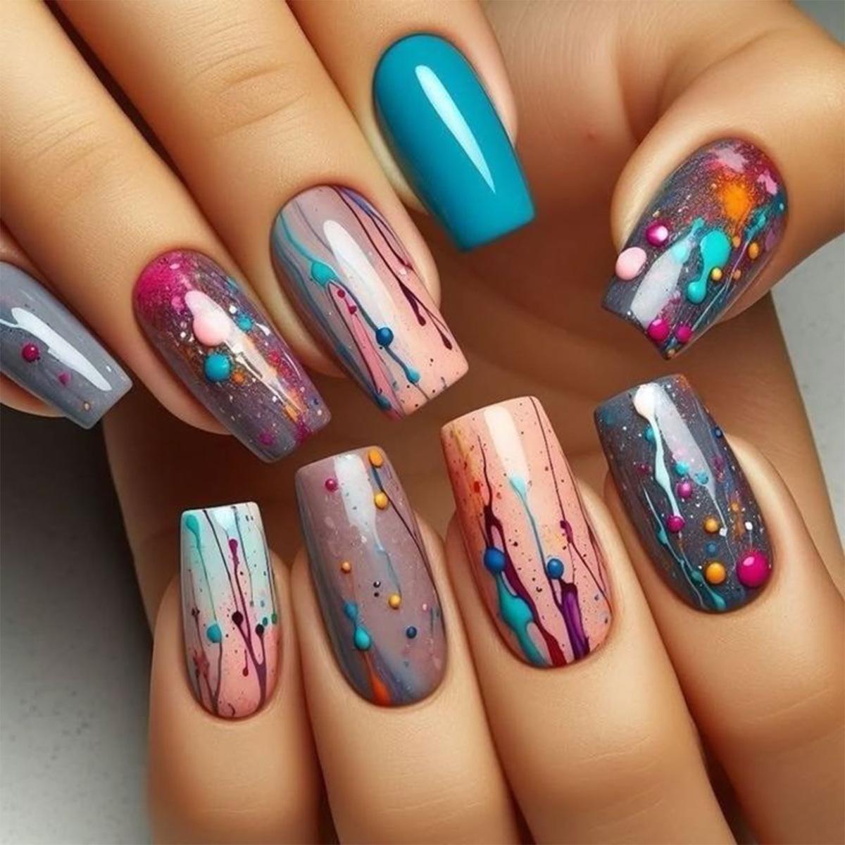 Yellow-Purple Gradient Polka Dot Detachable Nail Art - 24 Tips Glue Type