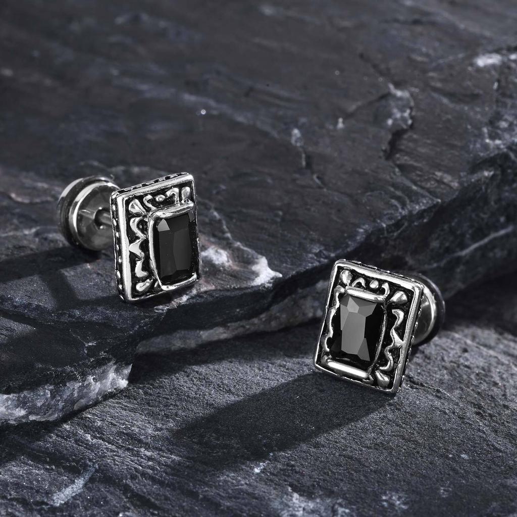 Male Fashion Simple Personality Ear Stud Trend Neutral Stainless Steel Earrings Men Retro Zircon Popular Versatile Ear Jewelry
