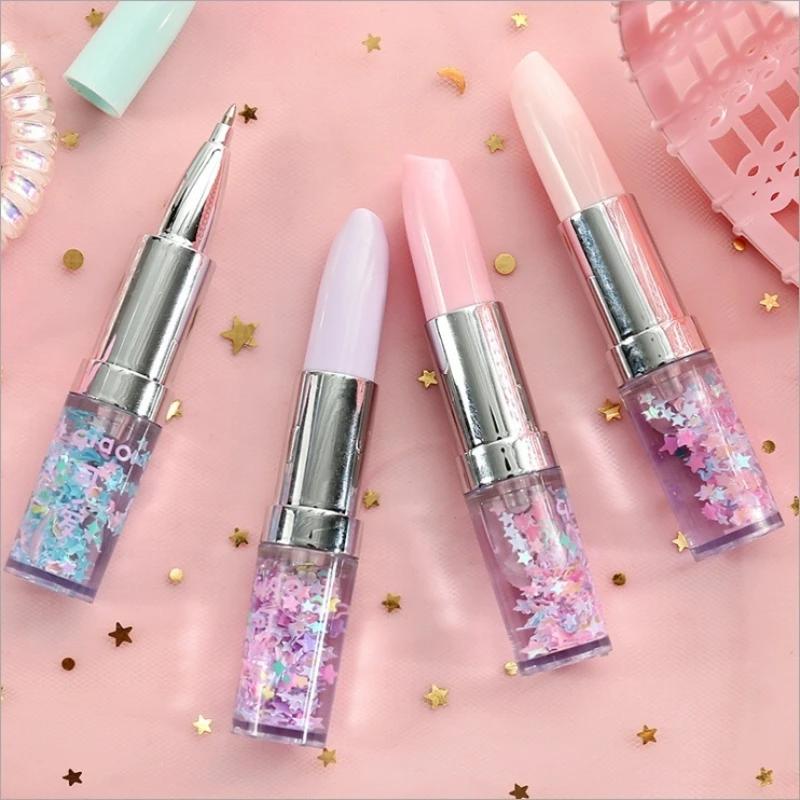 4pcs/lot Creative Lipstick Neutral Pens Portable Quicksand Gel Pen Students Stationery Office Supply Back To School Gift