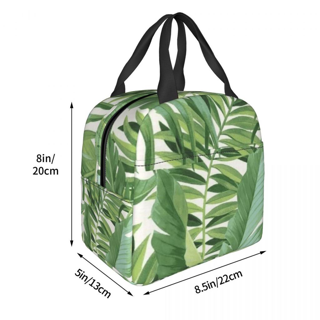 Green Tropical Leaf Print Insulated Lunch Bag for Kids School Cooler Thermal Food Box Tote Portable Lunch Boxes Container